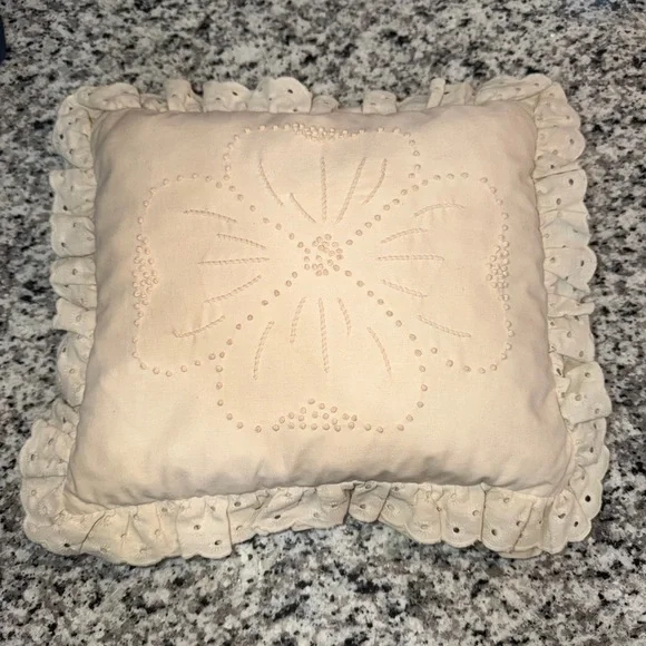 Vintage Handmade Cream Decorative Pillow Cover with Ruffle Edges & pillow granny