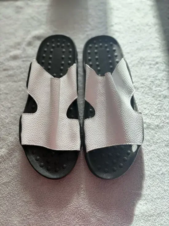 Men’s Slide Sandals Size 46 (US 12-12.5) White Black Comfort Footbed