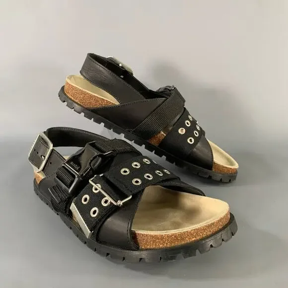 A.P.C. Size 8 Black Silver Gladiator Sandals