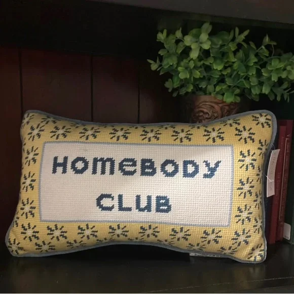Homebody Club Embroidered Throw Pillow - Yellow & Blue