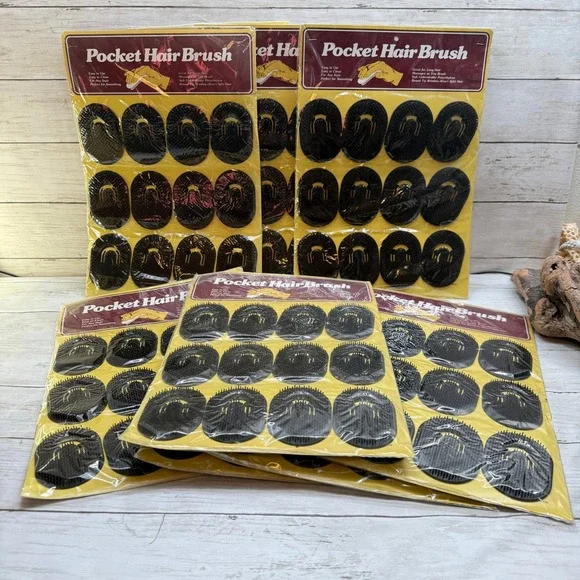 Lot of 10 Vintage Pocket Hair Brush Display Cards 120 Total Black Palm Brushes
