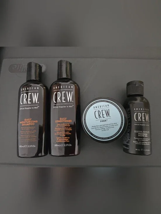 THREE American Crew 4-piece travel set-shampoo,conditioner,fiber Cream,shave Gel