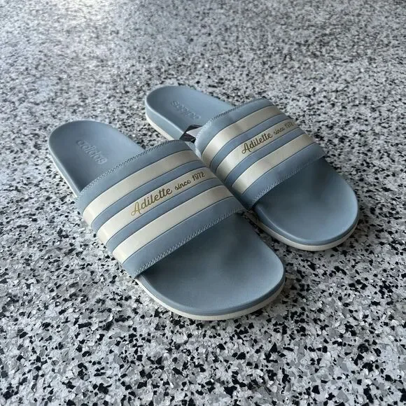 Adidas Adilette Slides Mens 18 Slip On Flip Flops GX4300 Blue Comfort Striped