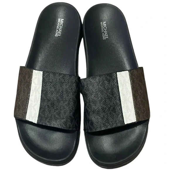 Michael Kors Men's Black and Brown Slide Sandals