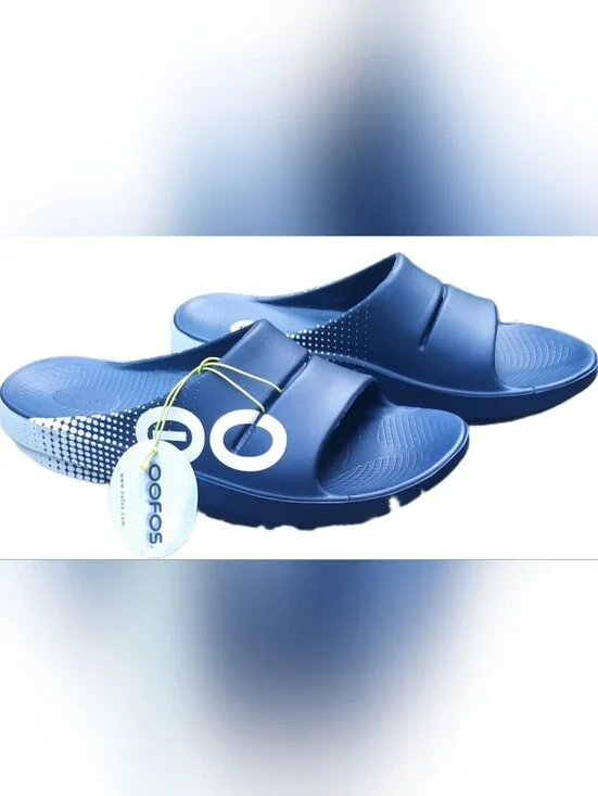 OOFOS Ooahh Sport Recovery Slide Mens Size 12 Sandal Matrix Navy Blue