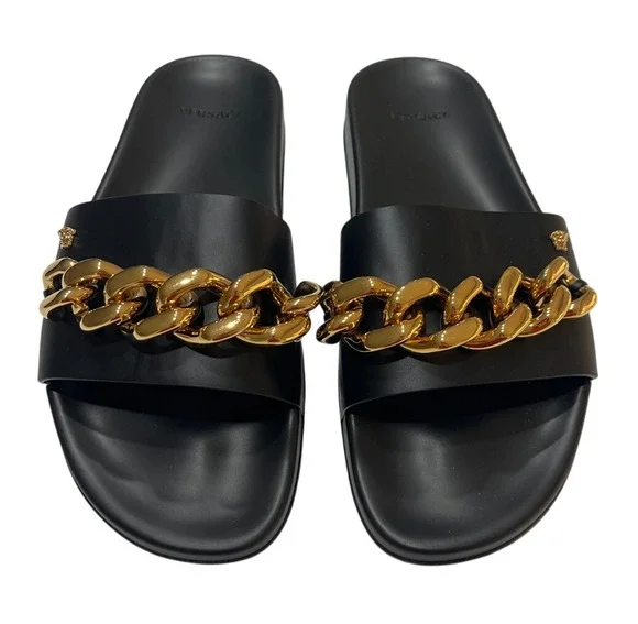 6-98 VERSACE Men's Sandals Chain Gold/Black Size 44EU/10.5US