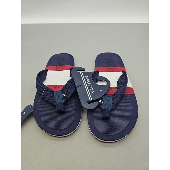 Mens Navy‎ Red White Nautica Flip-Flops Beach Comfort Sandals Sz 9 New