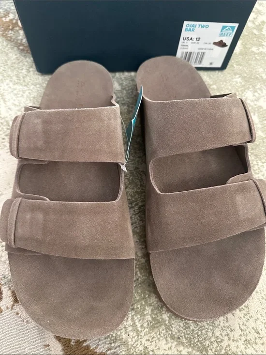 New Reef Suede Double-Strap Slide Sandals - Brown Mens 12 Fossil CCJ5262