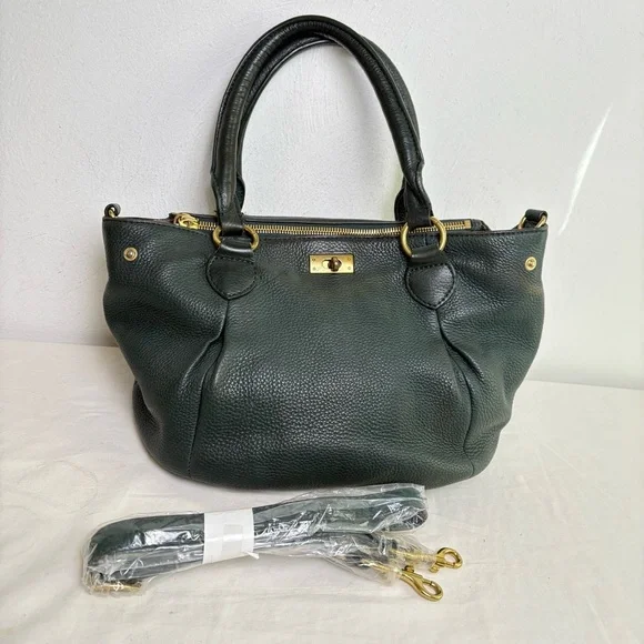 J. CREW Forest Green Pebbled Leather Brompton Hobo Satchel Crossbody Bag Purse