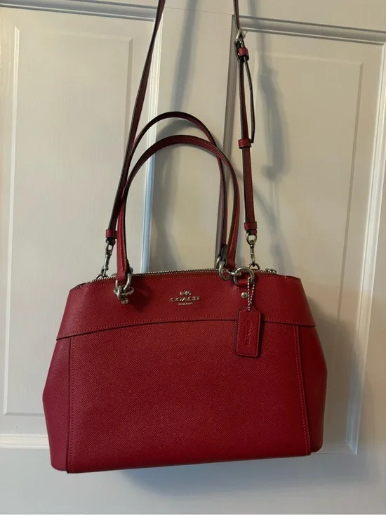 Coach Red Leather Satchel with Top  Handles and Crossbody Strap