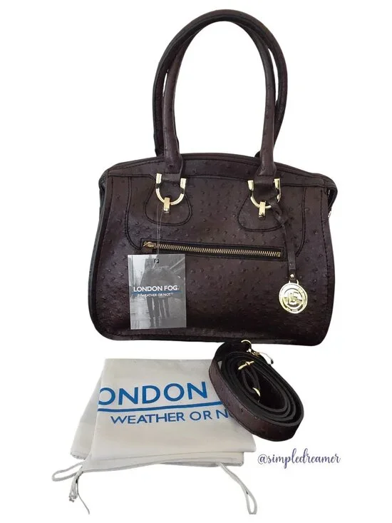 London Fog Hampton Ostrich Embossed Convertible Satchel Bordeaux NWT