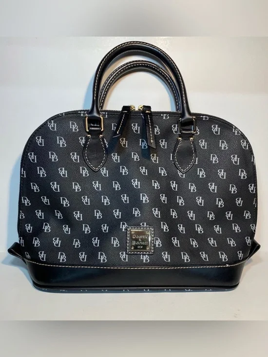 Dooney & Bourke Black and White DB Logo Dome Satchel