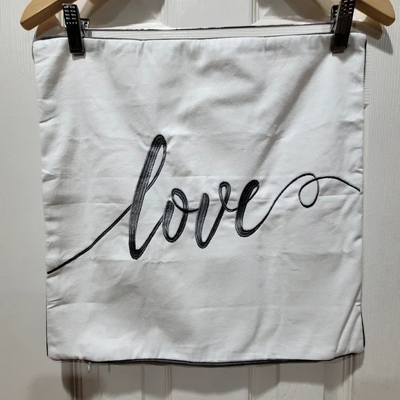 16×16 Love Embroidered Accent Pillowcase (1) Wedding Gift Newlywed White Gray