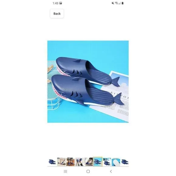 New M8.5/9.5 W10/11 Blue Shark Outdoor Pool Beach Slides Sandals Water S…