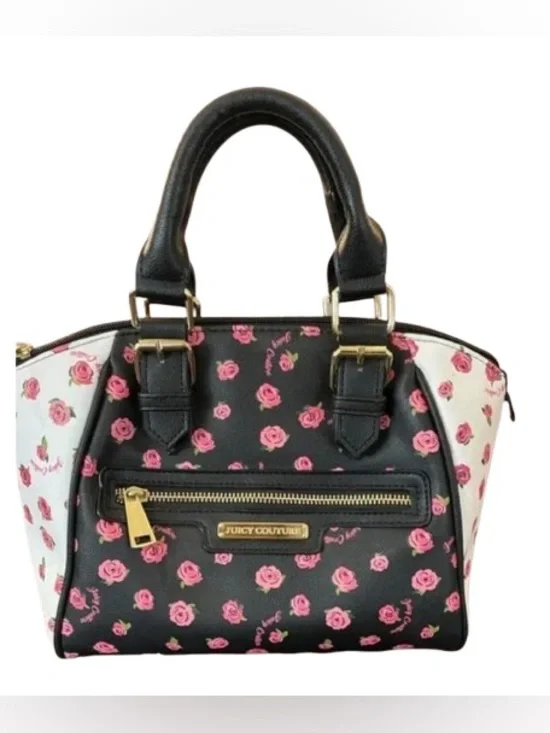 Juicy Couture Dusty Rose Promenade Black & White Floral Satchel Pink Rose Print