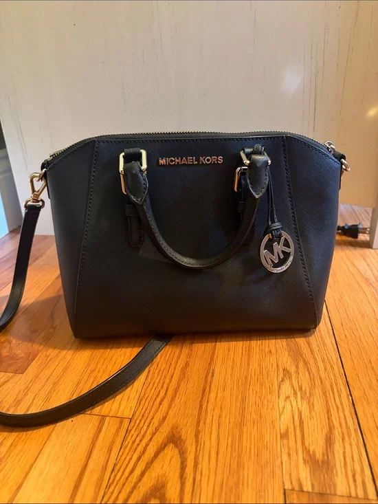 Michael Kors Black Saffiano Leather Satchel with Gold Hardware