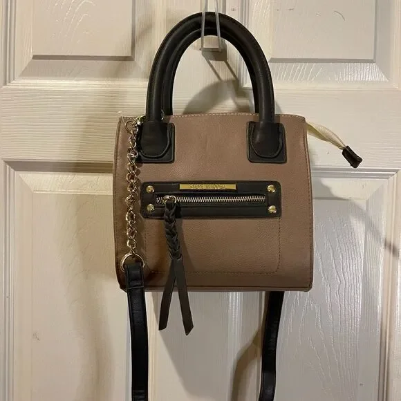 NWOT Steve Madden Tri color beige ,cream & black Satchel gold tone accents