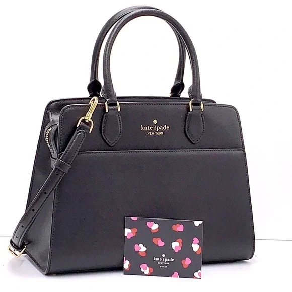 KATE SPADE Madison Saffiano Leather Medium Satchel BLACK COLOR