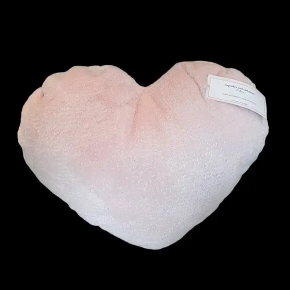 CUPCAKES AND CASHMERE Faux Fur Heart Shaped Pillow  20x20  Posh Pastel Pink NEW