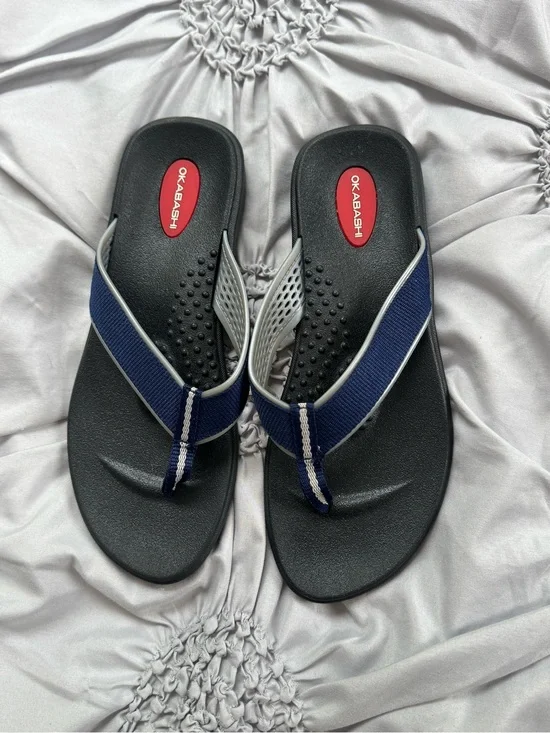 Okabashi Men's Black Sandals with Navy Straps