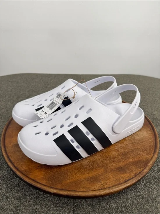 Adidas Shoes Mens 13 Adilette Clog 2.0 White Black Stripes Slip On Athletic