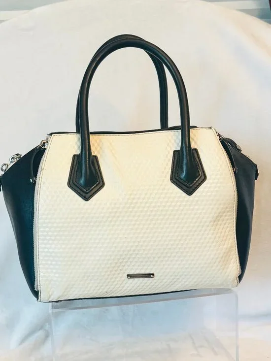 Rebecca Minkoff Perry Satchel Black Eggshell Outer Zipper pockets No strap READ