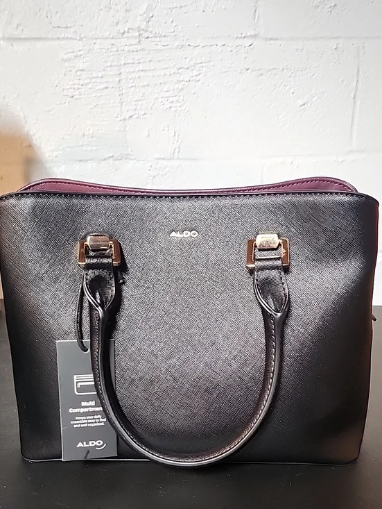 ALDO Black Satchel with Plum Trim and Gold Hardware