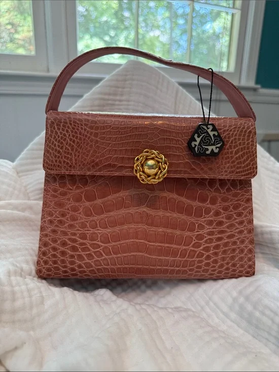 Vintage Olop genuine crocodile Top-Handle Bag in Dusty Rose