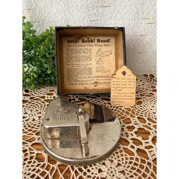 Vintage Kriss Kross Safety Razor Blade Sharpener w Box Instructions USA