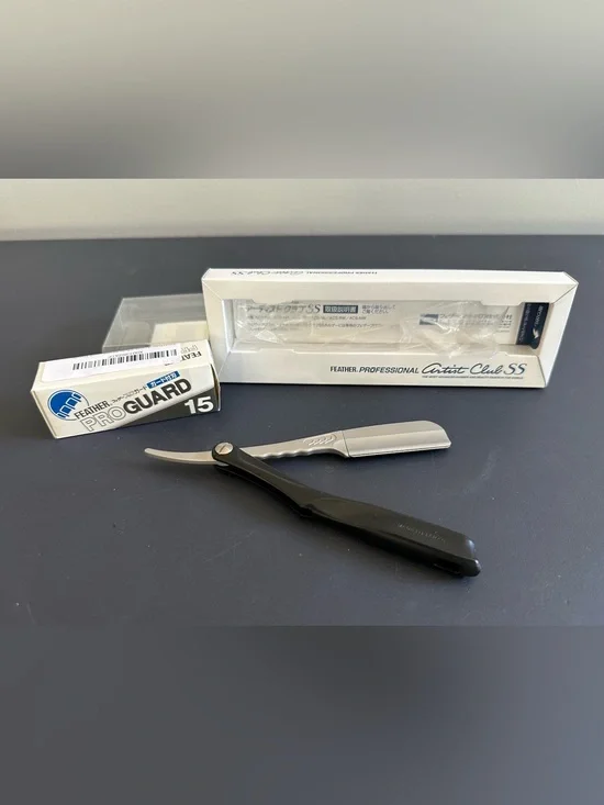 Feather Artist Club Black SS Folding Handle Razor & Razor Blades 15 Count