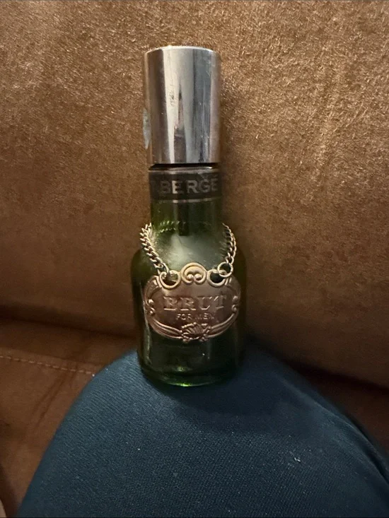 Faberge Green Glass Bottle with Silver-Tone Cap and Medallion