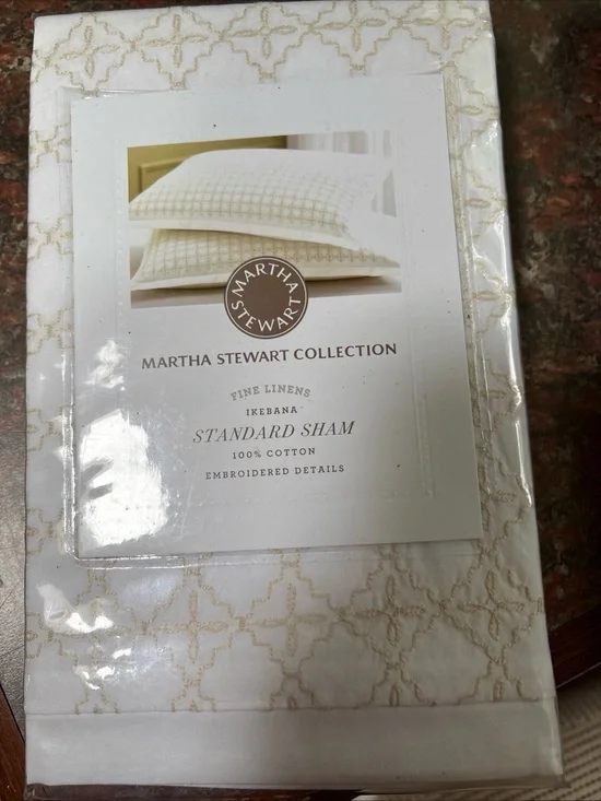 Martha Stewart White Sham with TAn Embroidery