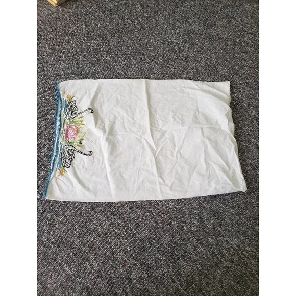 Vintage Swan‎ Embroidered Pillowcase