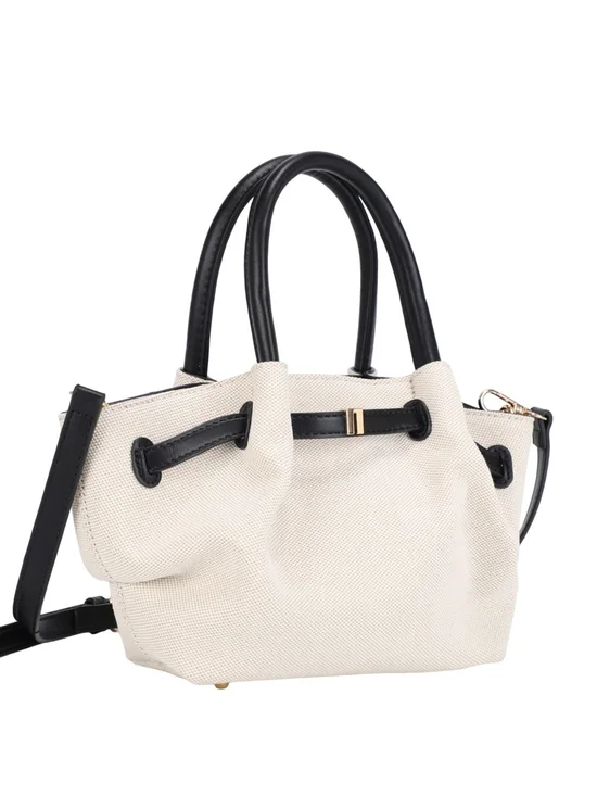 Canvas Mini Tote Bag with PU Leather Trim