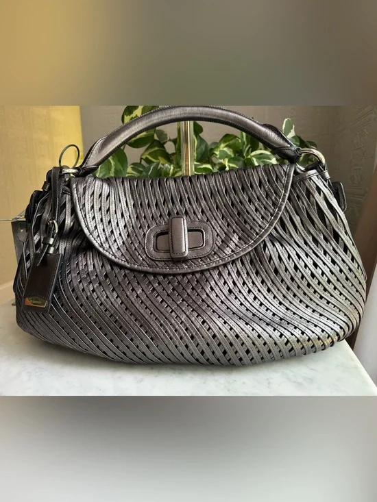 Jil Sander Metallic Silver Woven Top-Handle Satchel