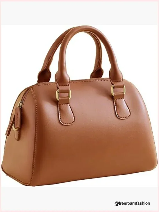Vintage Vegan Leather Boston Satchel Purse - Top Handle Shoulder Bag