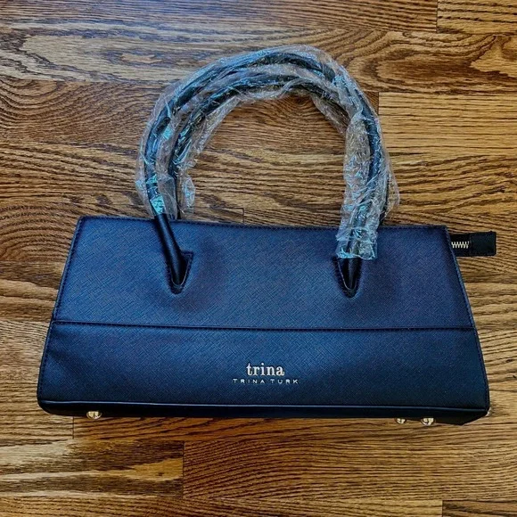 Trina Turk Black Saffiano Structured East West Bag  NWOT OS