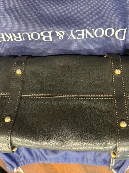 Dooney & Bourke Black Leather Satchel with Brass Studs