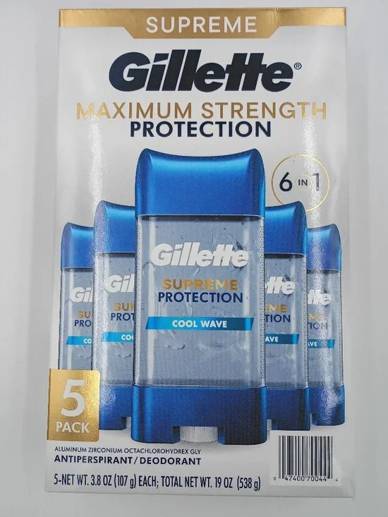 5-Pack Gillette Supreme Protection Antiperspirant Clear Gel Cool Wave 3.8 oz