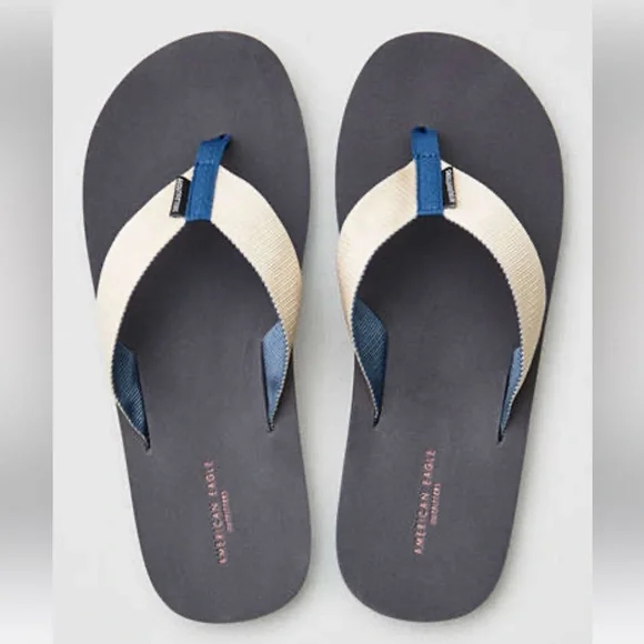American Eagle Outfitters Blue and Cream Flip-Flops, Sz 11
