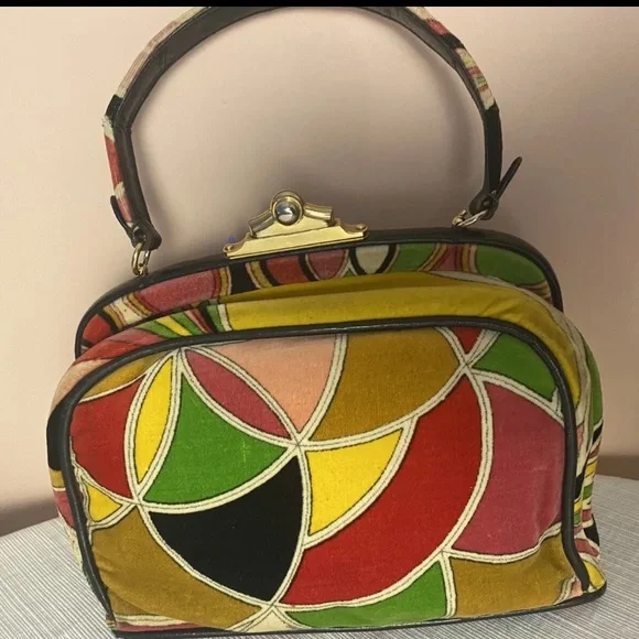 EMILIO PUCCI By Jana Vintage 60's Velvet Handbag‎ Satchel Psychedelic Mod