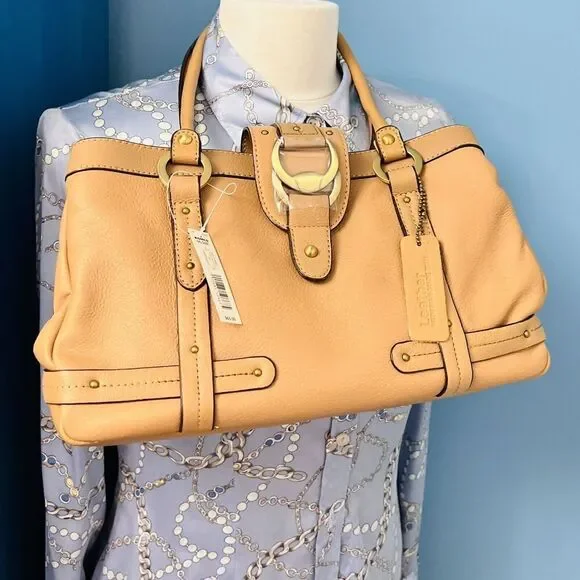 New Apt. 9 Womens Genuine Leather Shoulder Bag Purse Camel Tan Gold Hardware Y2k