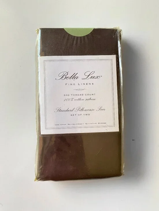 Bella Lux Standard Pillowcase Pair Brown 600 TC 100% Cotton Sateen Set of 2