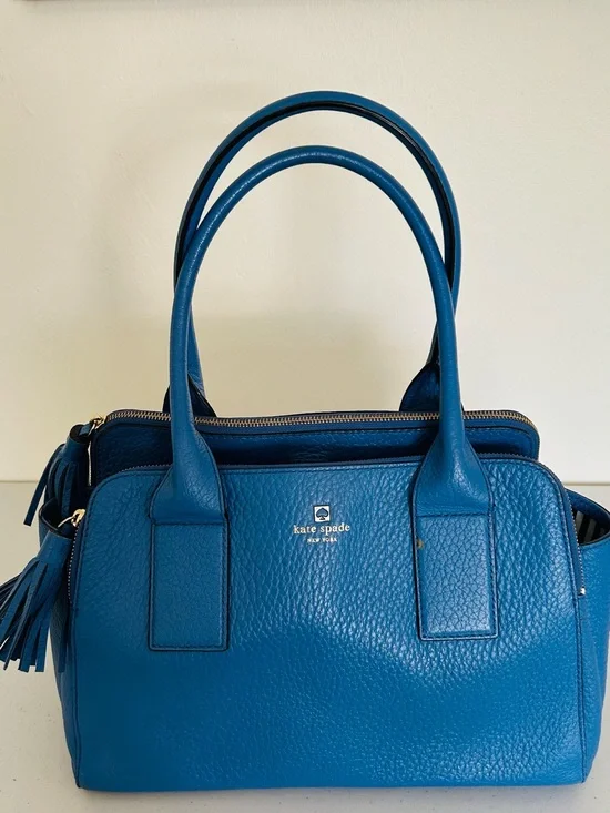 kate spade Teal Blue Pebbled Leather Satchel with Tassel