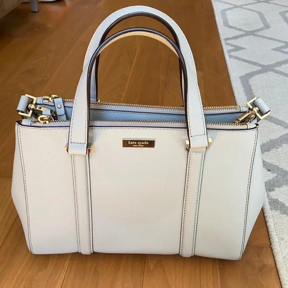 kate spade Cream and Light Blue Structured Satchel