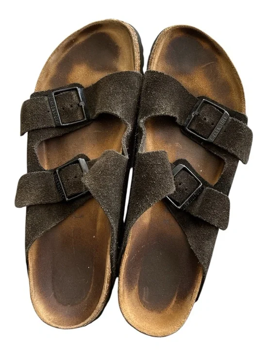 Birkenstock Arizona Suede Leather Slide Sandals - Dark Brown 43