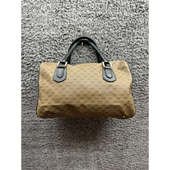 Vintage 80's Gucci‎ GG Monogram Canvas Mini Boston Top Handle Satchel Bag Brown