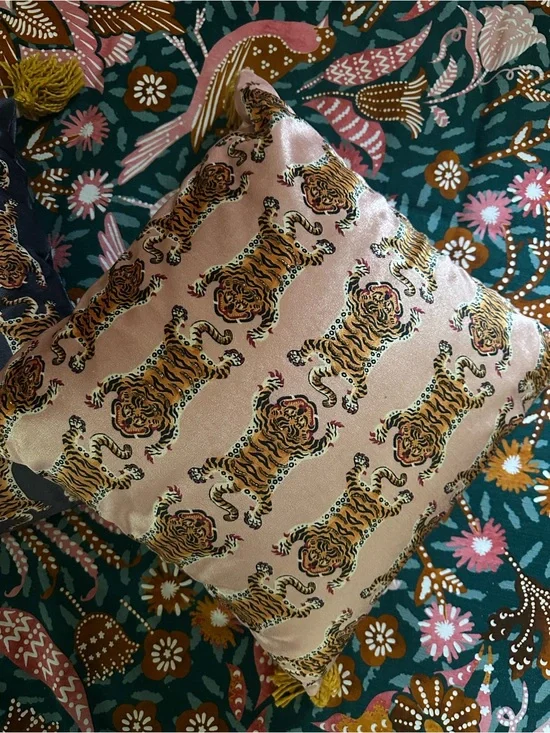 Tiger Print Toss Decor Art Deco Pillows Set 2 - Navy and Pink Orange Tigers