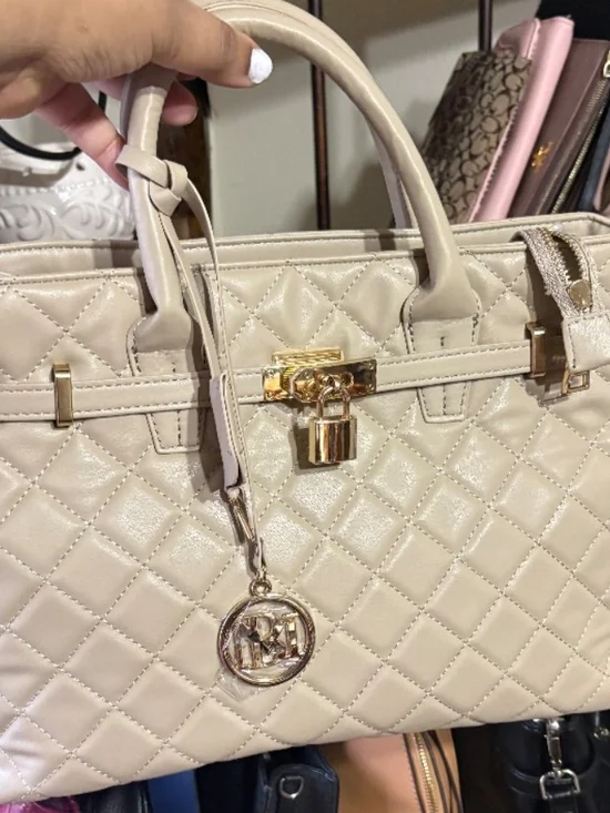 Badgley Mischka Quilted Cream Satchel with Gold Hardware