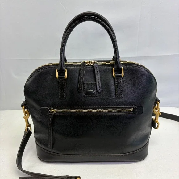 Dooney Bourke Leather Satchel Womens Medium Black Dome Crossbody Classic Chic